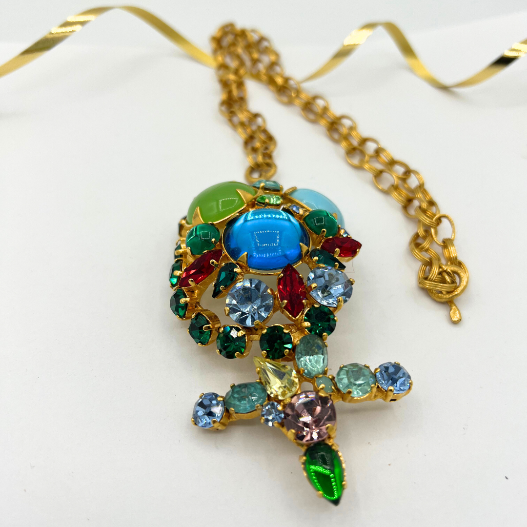Vintage Christian Lacroix Flower Cross Statement Necklace 1994