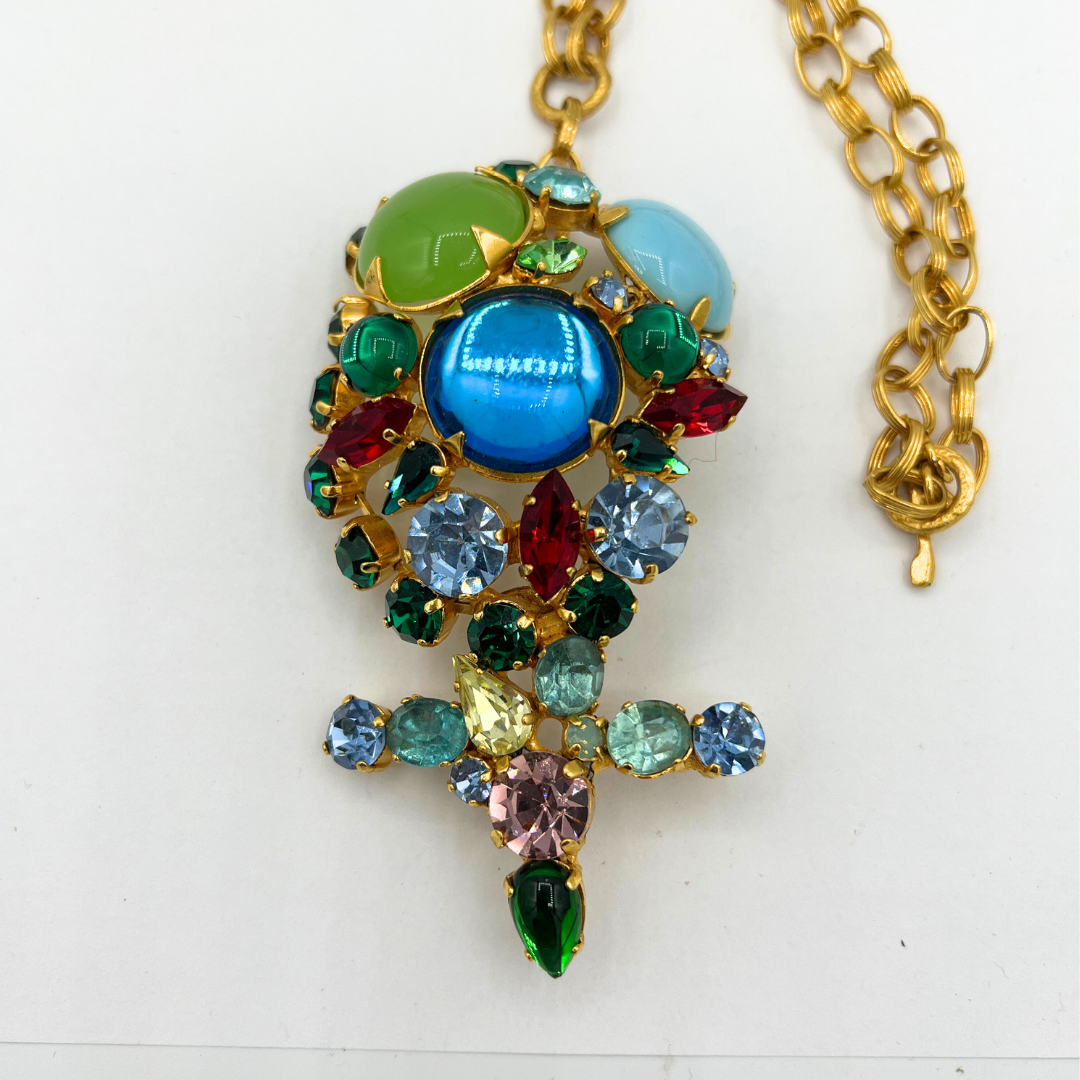 Vintage Christian Lacroix Flower Cross Statement Necklace 1994 – view 2