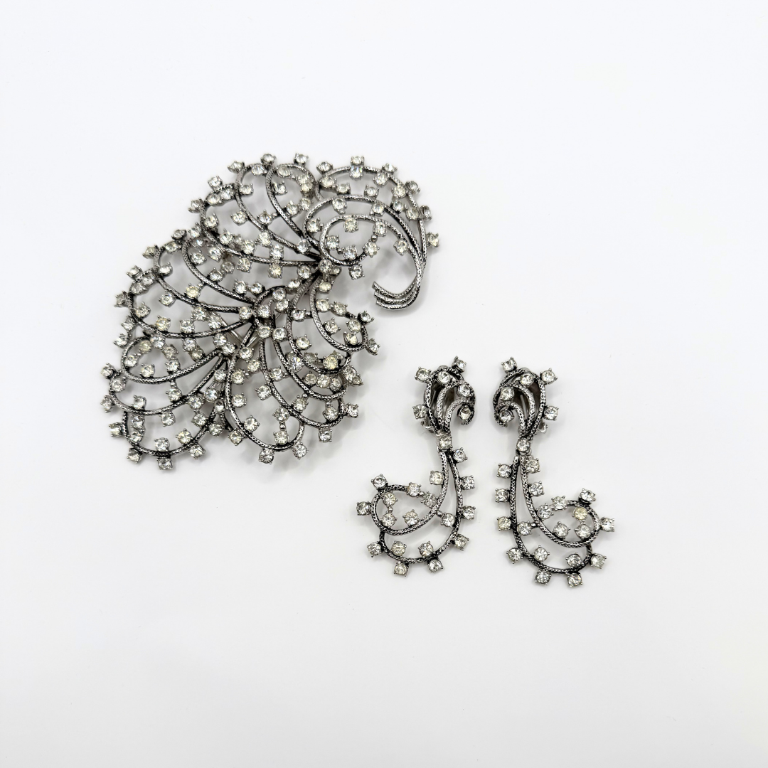Vintage Elsa Schiaparelli – Crystal Scroll Statement Earrings – view 5
