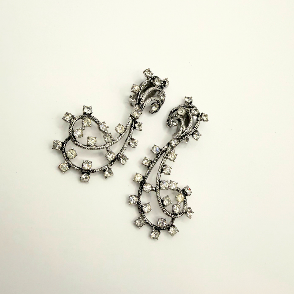 Vintage Elsa Schiaparelli – Crystal Scroll Statement Earrings – view 4