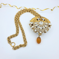 Vintage Couture Necklace – Statement Medallion with Crystals & Amber Drop
