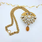 Vintage Couture Necklace – Statement Medallion with Crystals & Amber Drop