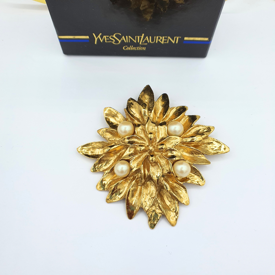 Vintage Yves Saint Laurent Pearl Flower Brooch – view 2
