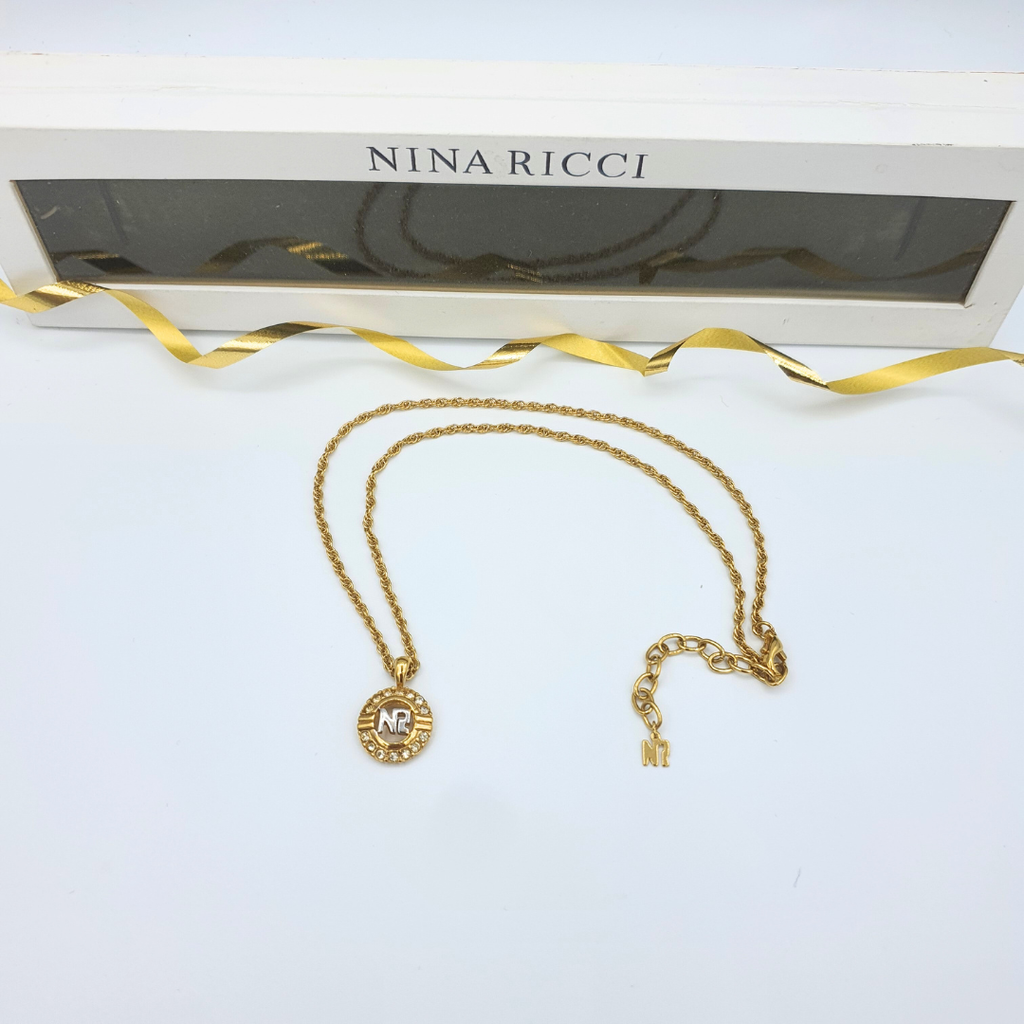 Nina Ricci – Vintage NR Medallion Necklace with Crystals – view 3