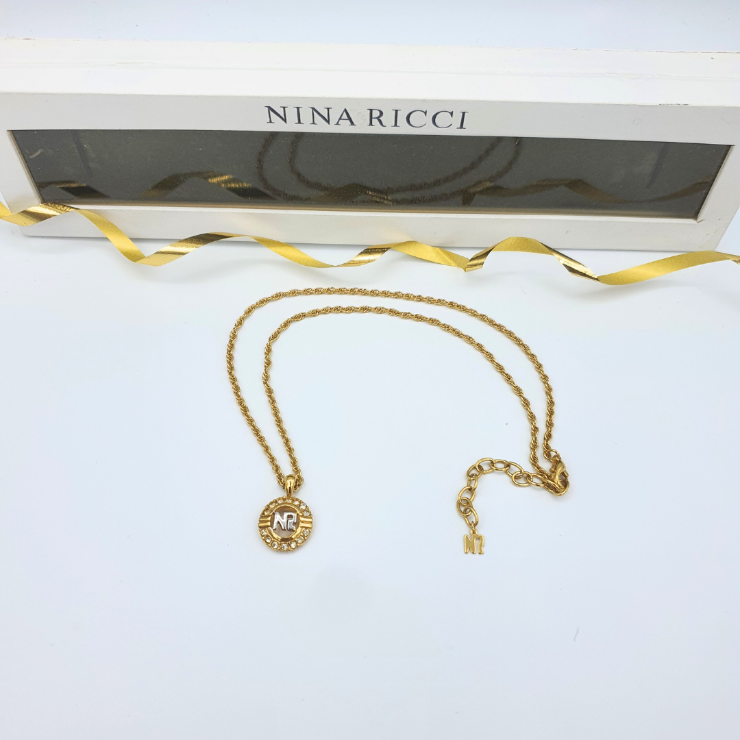 Nina Ricci – Vintage NR Medallion Necklace with Crystals – view 3