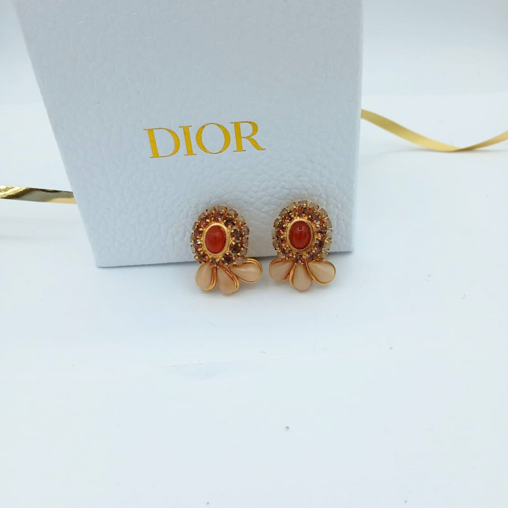 Vintage Christian Dior Oval Floral Design Clip Earrings 1966