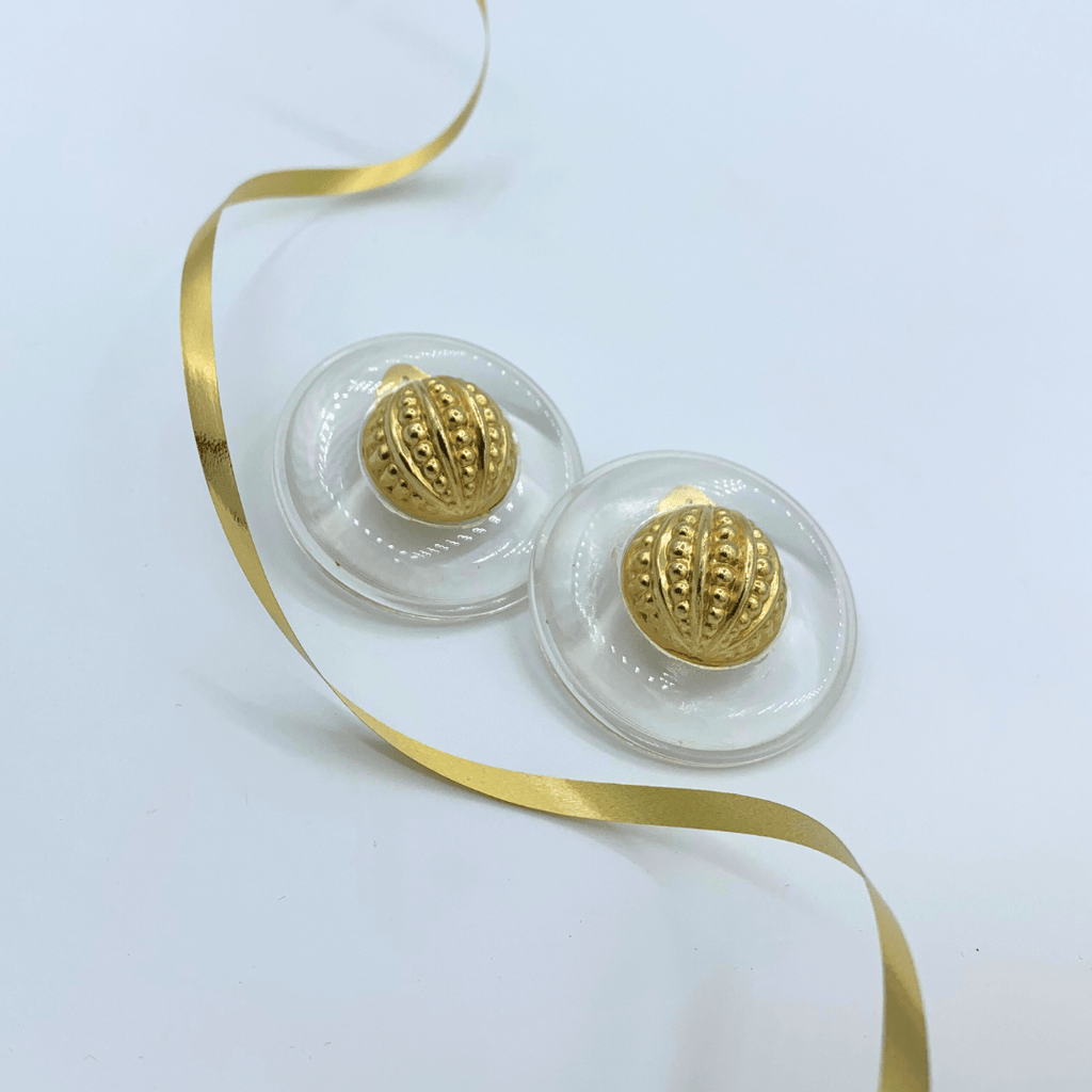 Vintage Moschino Central Gilt Sphere with Relief Texture Clip Earrings – view 2