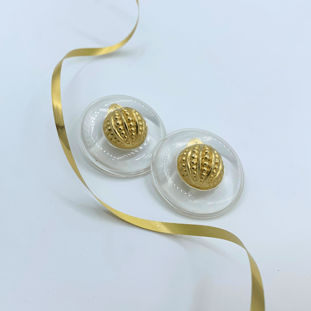 Vintage Moschino Central Gilt Sphere with Relief Texture Clip Earrings – view 2