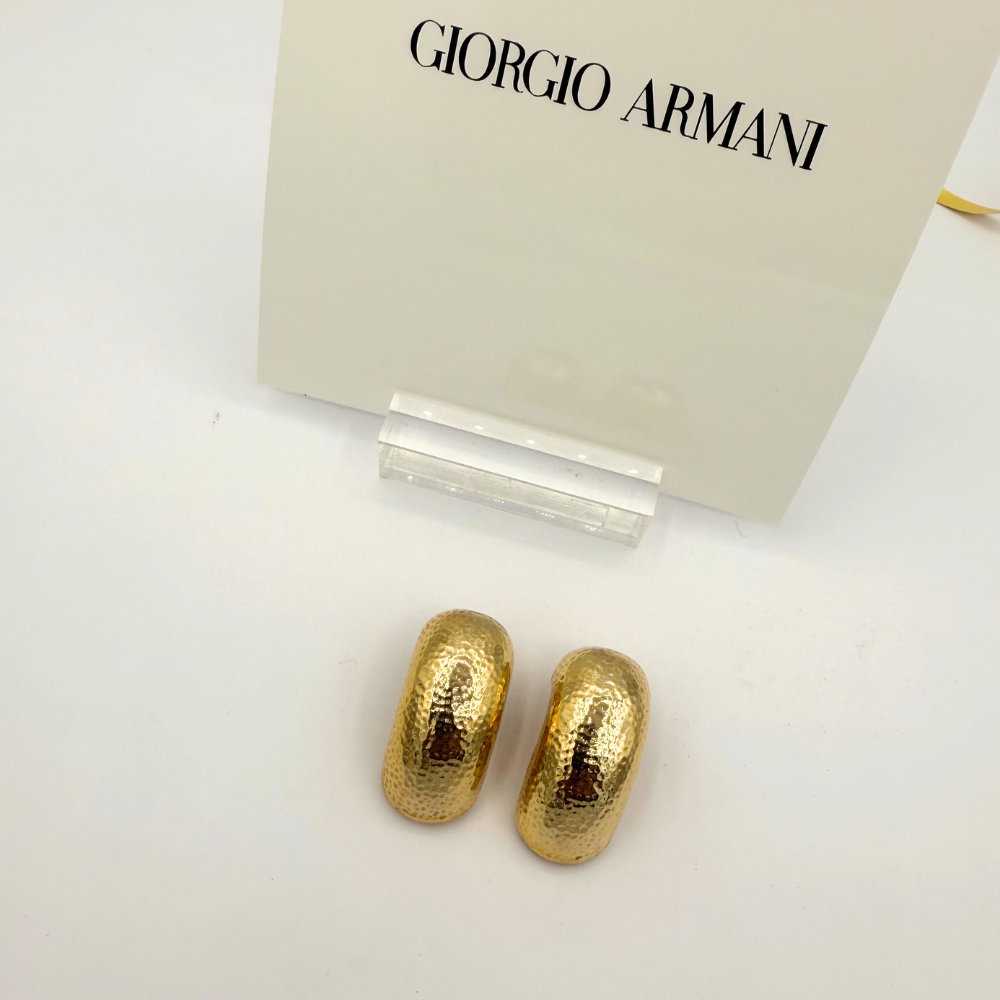 Vintage Giorgio Armani Gold-Tone Hammered Clip Earrings – view 2