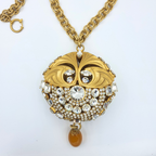 Vintage Couture Necklace – Statement Medallion with Crystals & Amber Drop – view 4