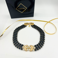 Vintage Lanvin Necklace Black Beads & Faux Pearls