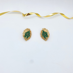 Vintage Trifari Emerald Green Gold-Tone Clip Earrings