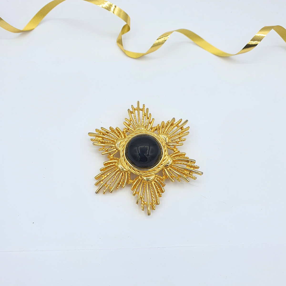 Vintage Givenchy Gold Star with Black Cabochon Brooch