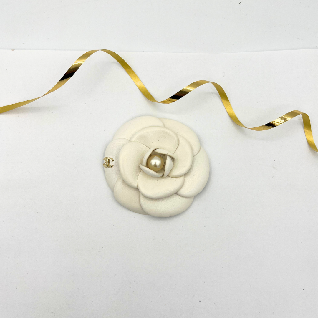 Vintage Chanel Camellia Leather Brooch
