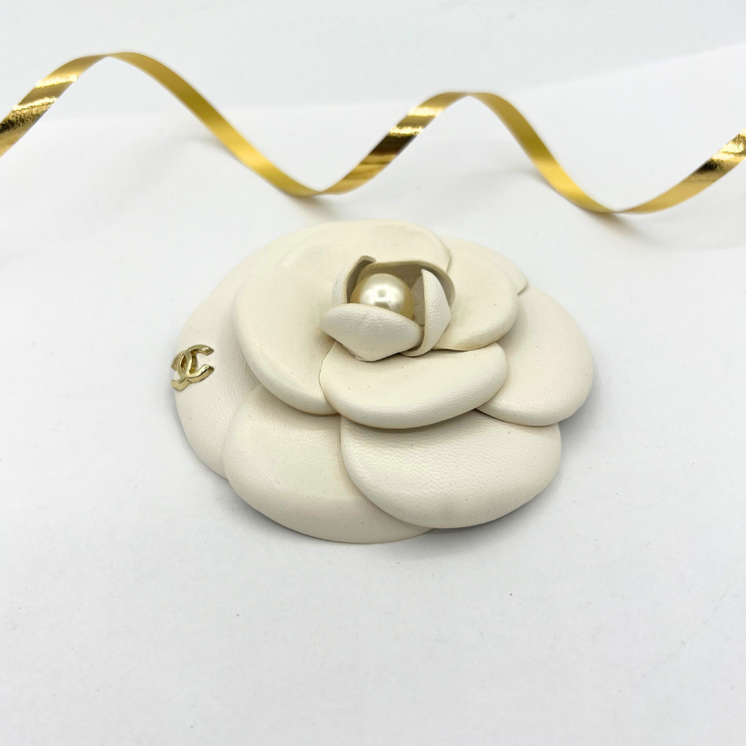 Vintage Chanel Camellia Leather Brooch – view 2