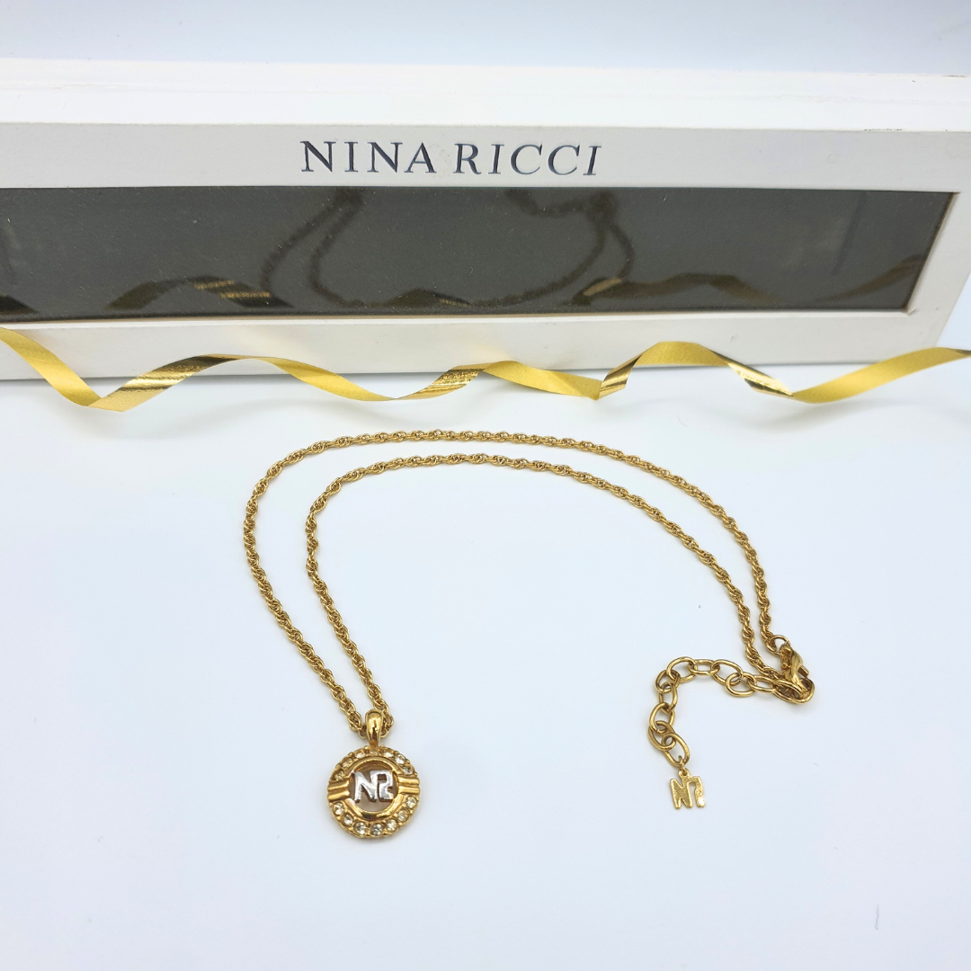 Nina Ricci – Vintage NR Medallion Necklace with Crystals