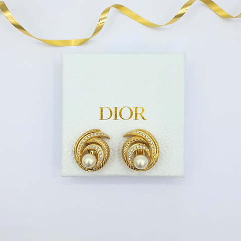 Christian Dior Faux Pearl Clip Oorbellen