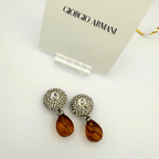 Vintage Giorgio Armani Rhinestone Clip Earrings with Amber-Coloured Drop