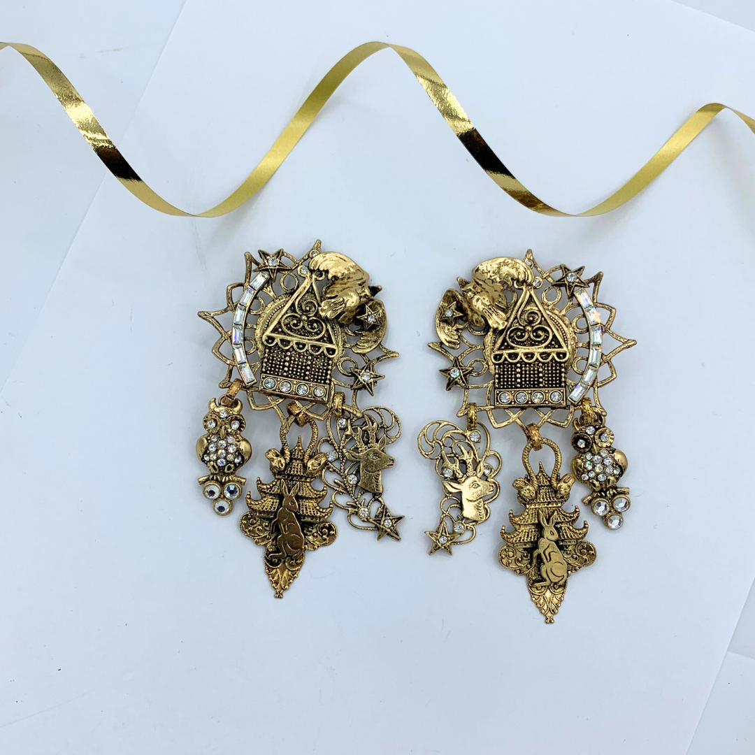Vintage Zoe Coste Oriental Revival Statement Earrings – view 2
