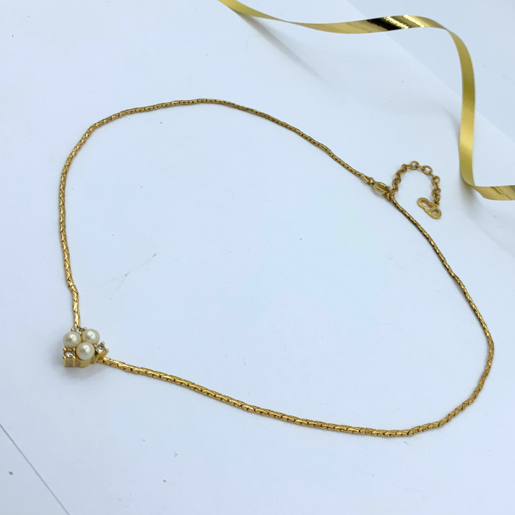 Vintage Christian Dior Small Pendant Crystal Necklace with Faux Pearls – view 2