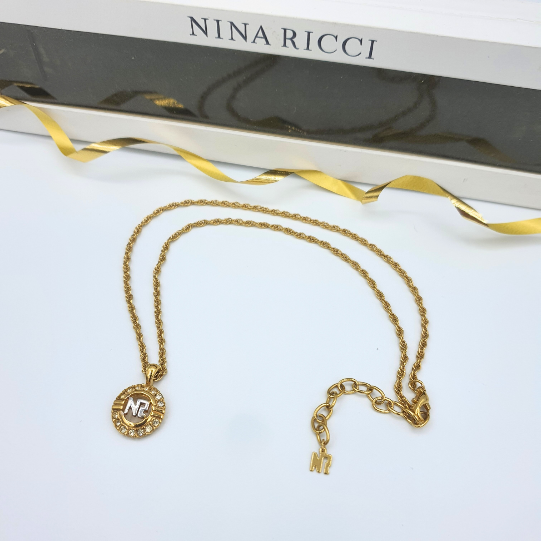 Nina Ricci – Vintage NR Medallion Necklace with Crystals – view 2