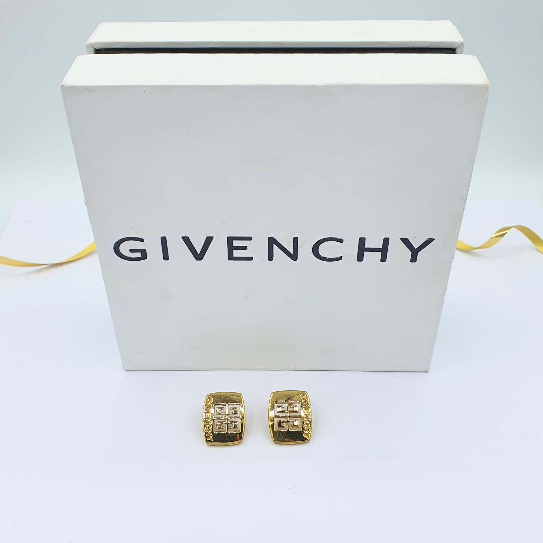 Vintage Square Givenchy Logo Clip Earrings