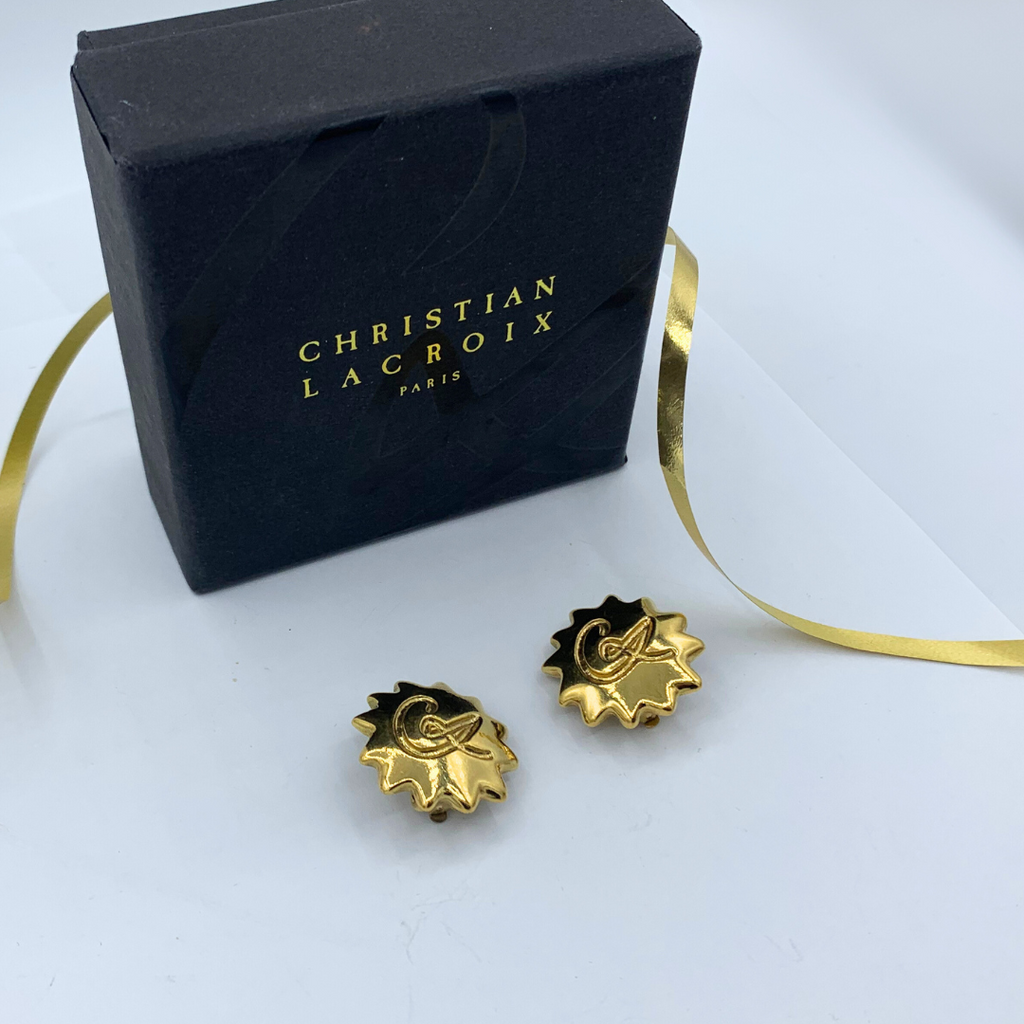 Vintage Christian Lacroix Sun-Shaped CL Logo Earrings