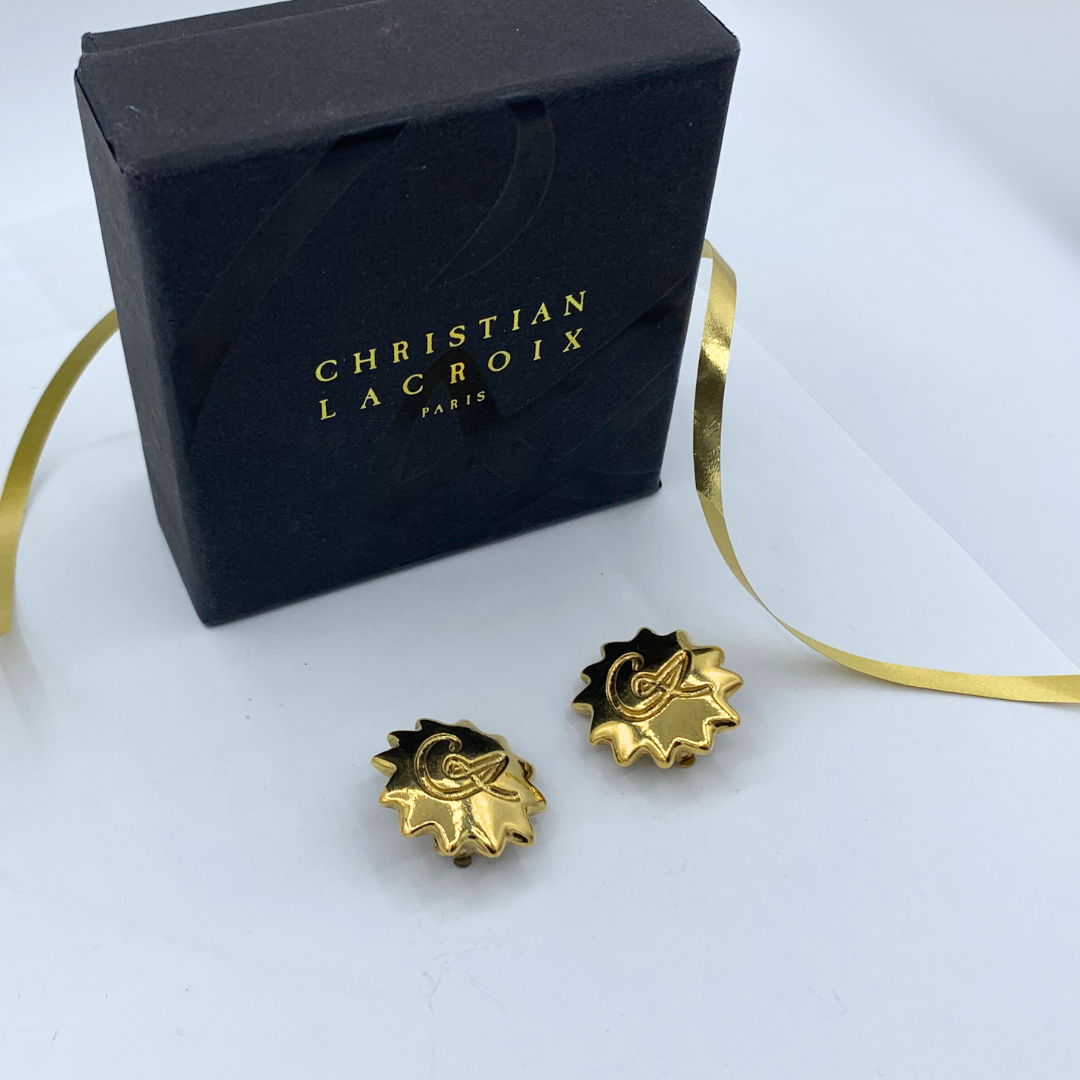 Vintage Christian Lacroix Sun-Shaped CL Logo Earrings
