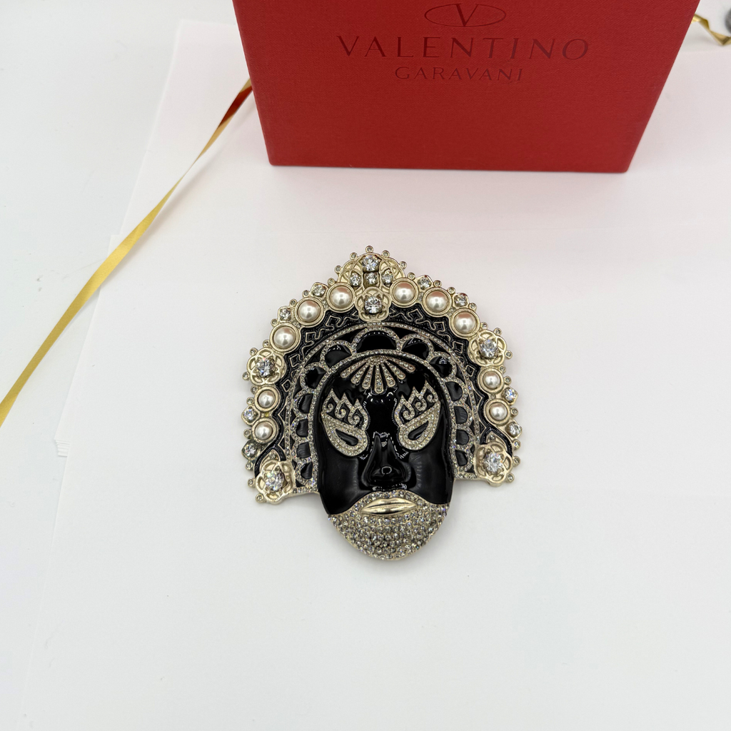 Vintage Valentino XL Mask-Shaped Crystal Brooch – view 2
