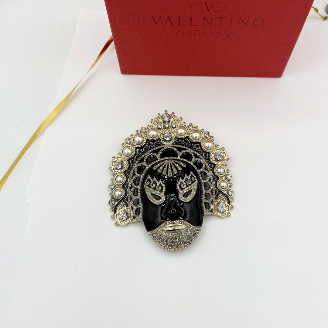 Vintage Valentino XL Mask-Shaped Crystal Brooch – view 2