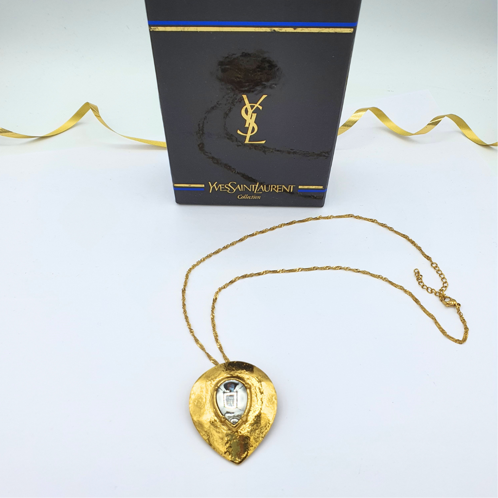 Vintage Yves Saint Laurent Teardrop Heart Necklace and Brooch