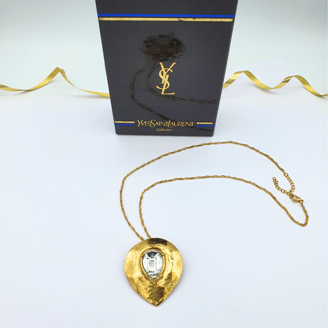 Vintage Yves Saint Laurent Teardrop Heart Necklace and Brooch
