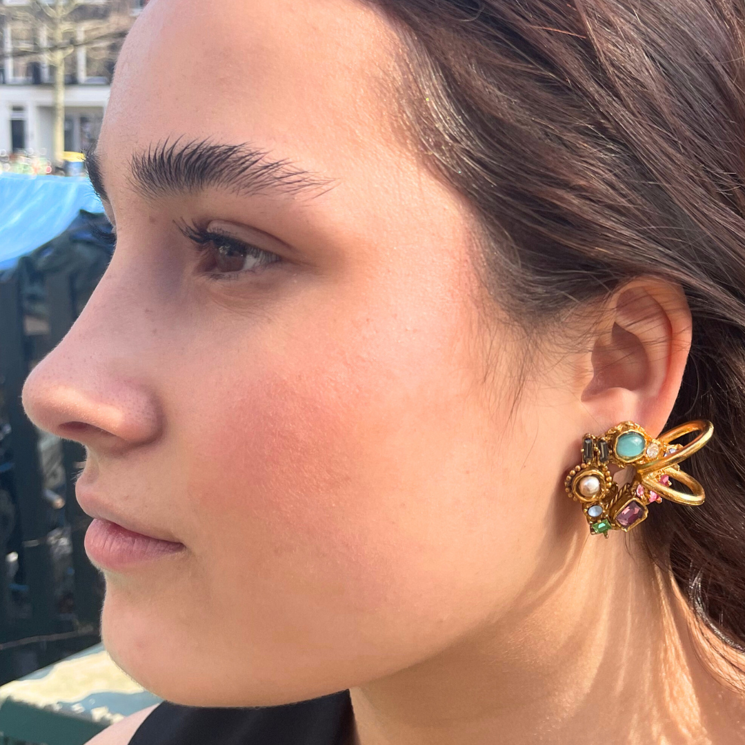 Vintage Christian Lacroix Asymmetric Rainbow Clip Earrings – view 4