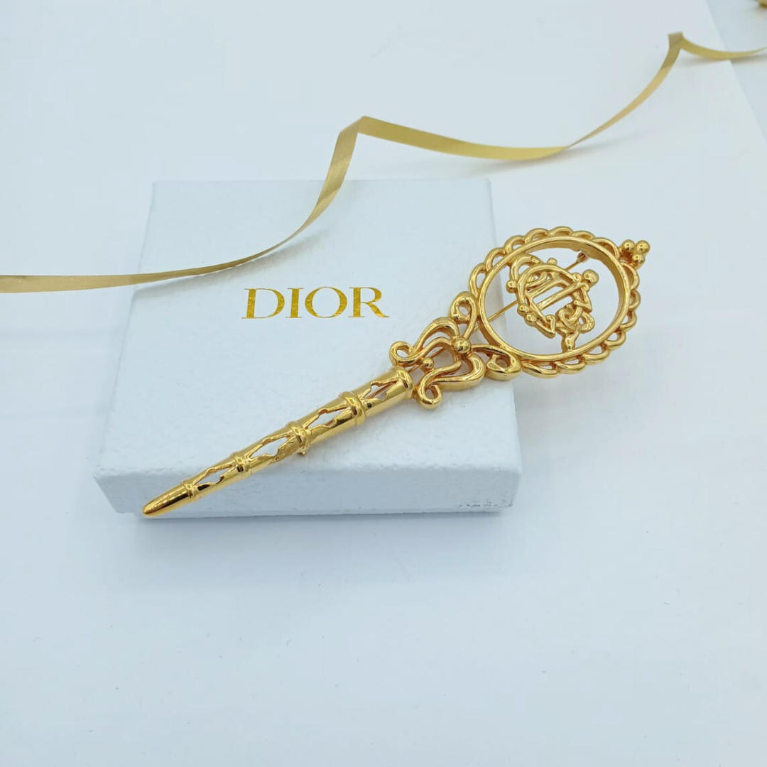 Vintage XL Christian Dior Key Shape Logo Brooch 1970s