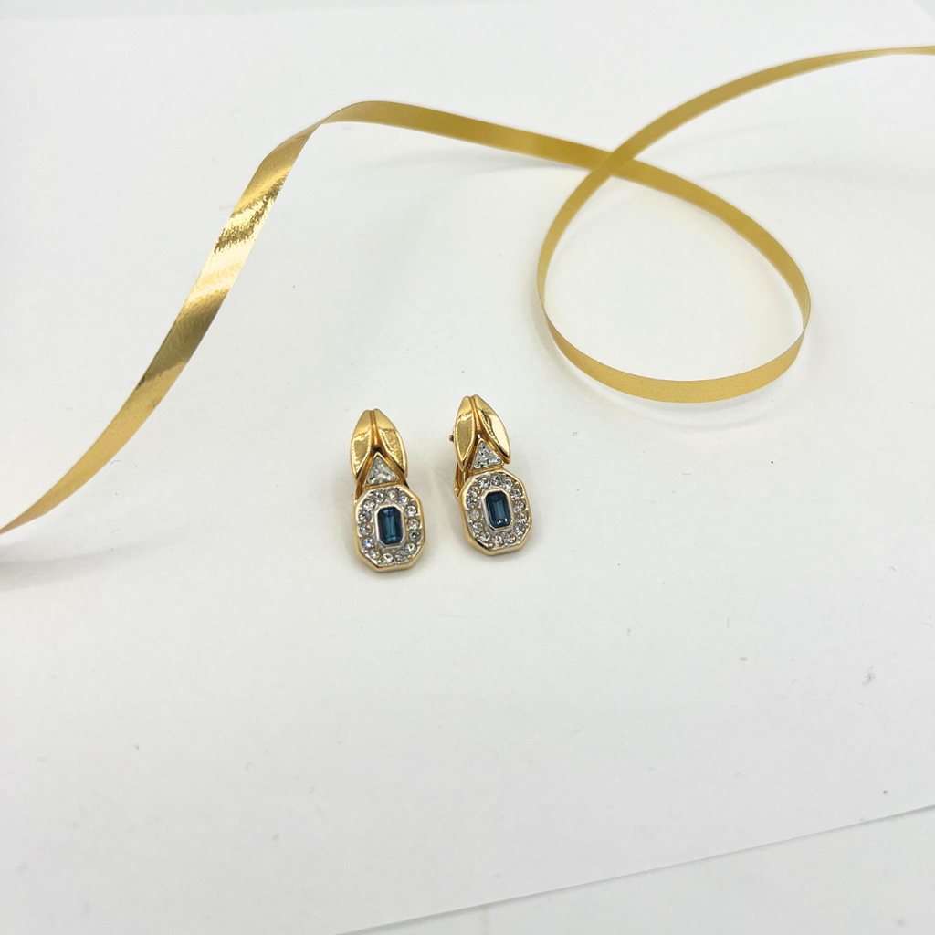 Vintage Lanvin Teardrop Clip Earrings Central Blue Stone – view 2
