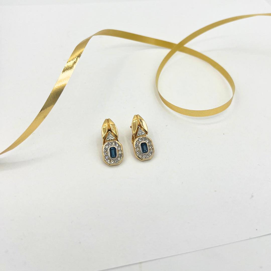 Vintage Lanvin Teardrop Clip Earrings Central Blue Stone – view 2