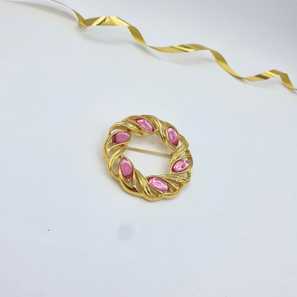 Vintage Trifari Pink Cabochon Brooch – view 3