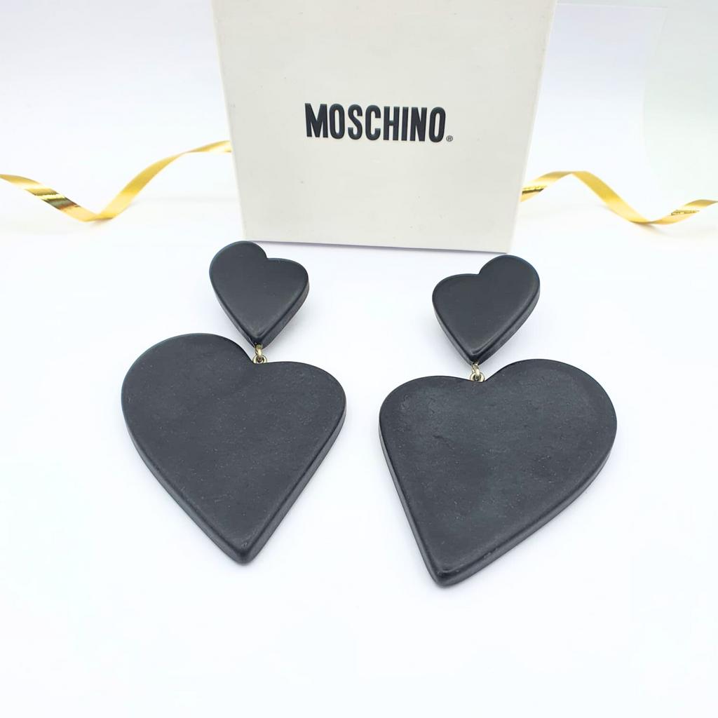 Vintage Moschino Black Heart-Shaped Statement XL Clip Earrings – view 3