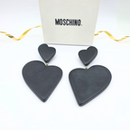 Vintage Moschino Black Heart-Shaped Statement XL Clip Earrings – view 3