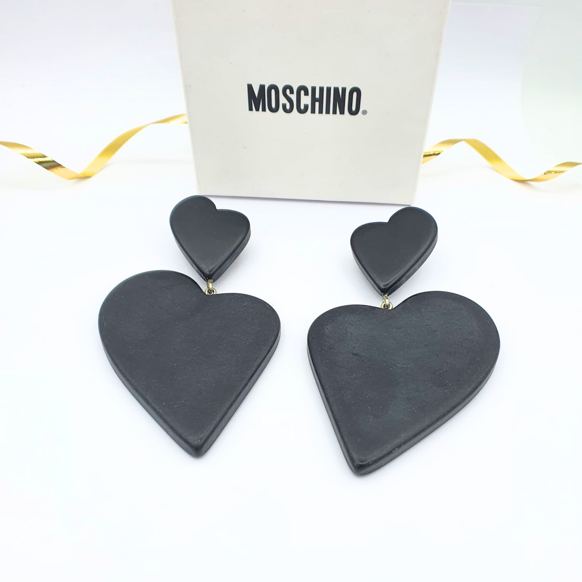 Vintage Moschino Black Heart-Shaped Statement XL Clip Earrings – view 3