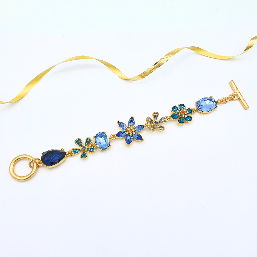 Vintage Oscar de la Renta Blue Flower Bracelet