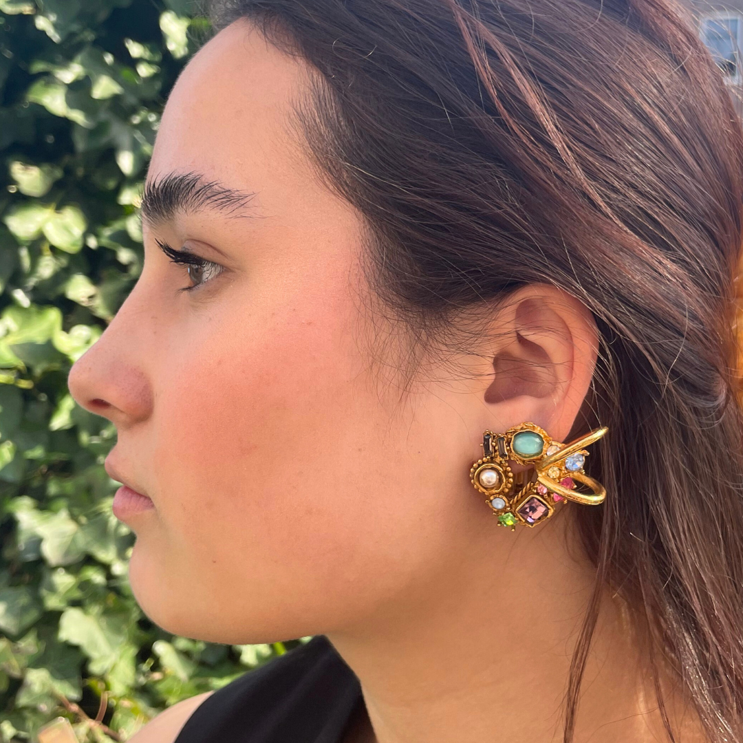 Vintage Christian Lacroix Asymmetric Rainbow Clip Earrings – view 3