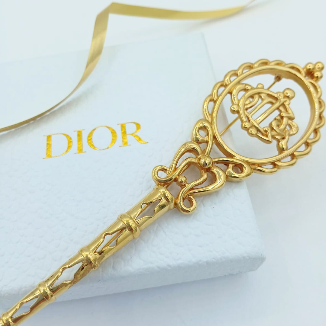 Vintage XL Christian Dior Key Shape Logo Brooch 1970s – view 3