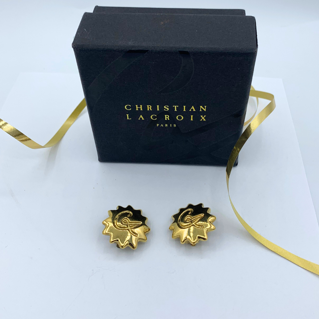 Vintage Christian Lacroix Sun-Shaped CL Logo Earrings – view 2