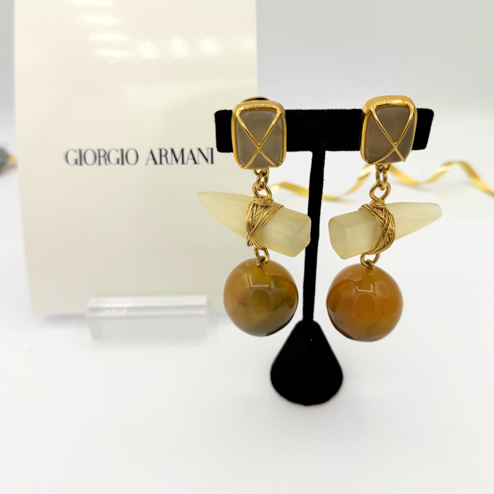 Vintage Giorgio Armani Geometric Drop Clip Earrings