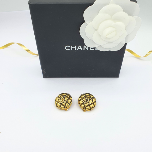Vintage Chanel Quilted Motif CC Logo Clip Earrings