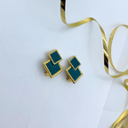 Vintage Lanvin Diamond-Shaped Green Clip Earrings