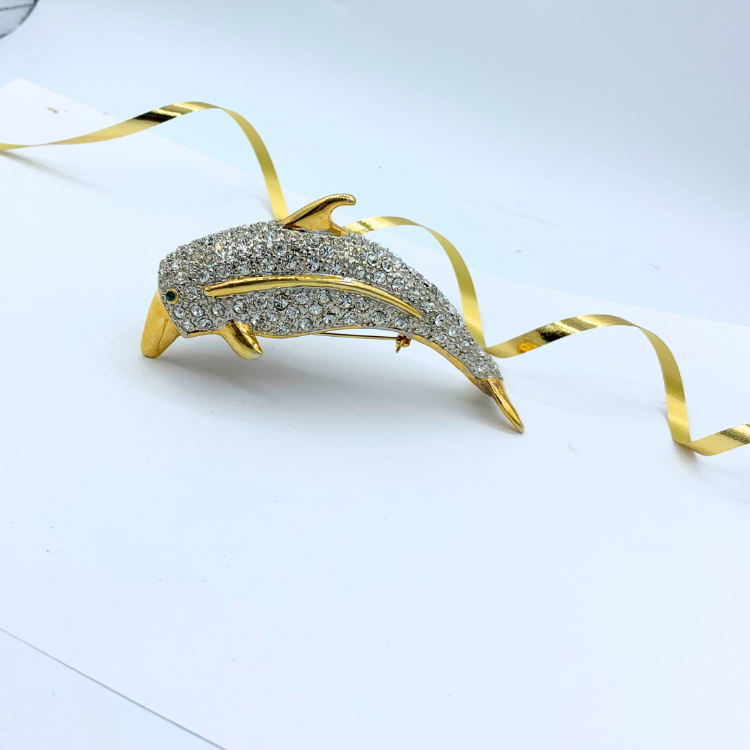 Vintage XL Dolphin Shoulder Brooch