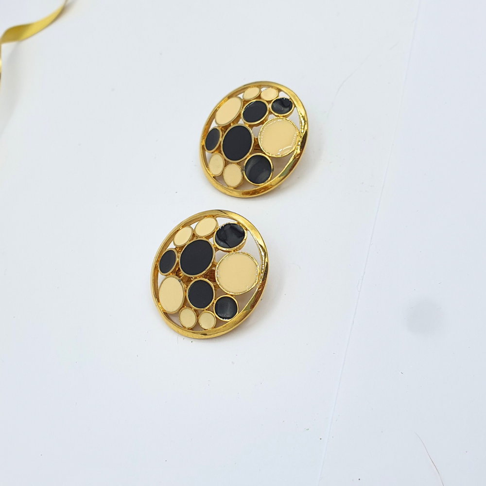 Vintage Trifari – Round Geometric Enamel Earrings – view 3