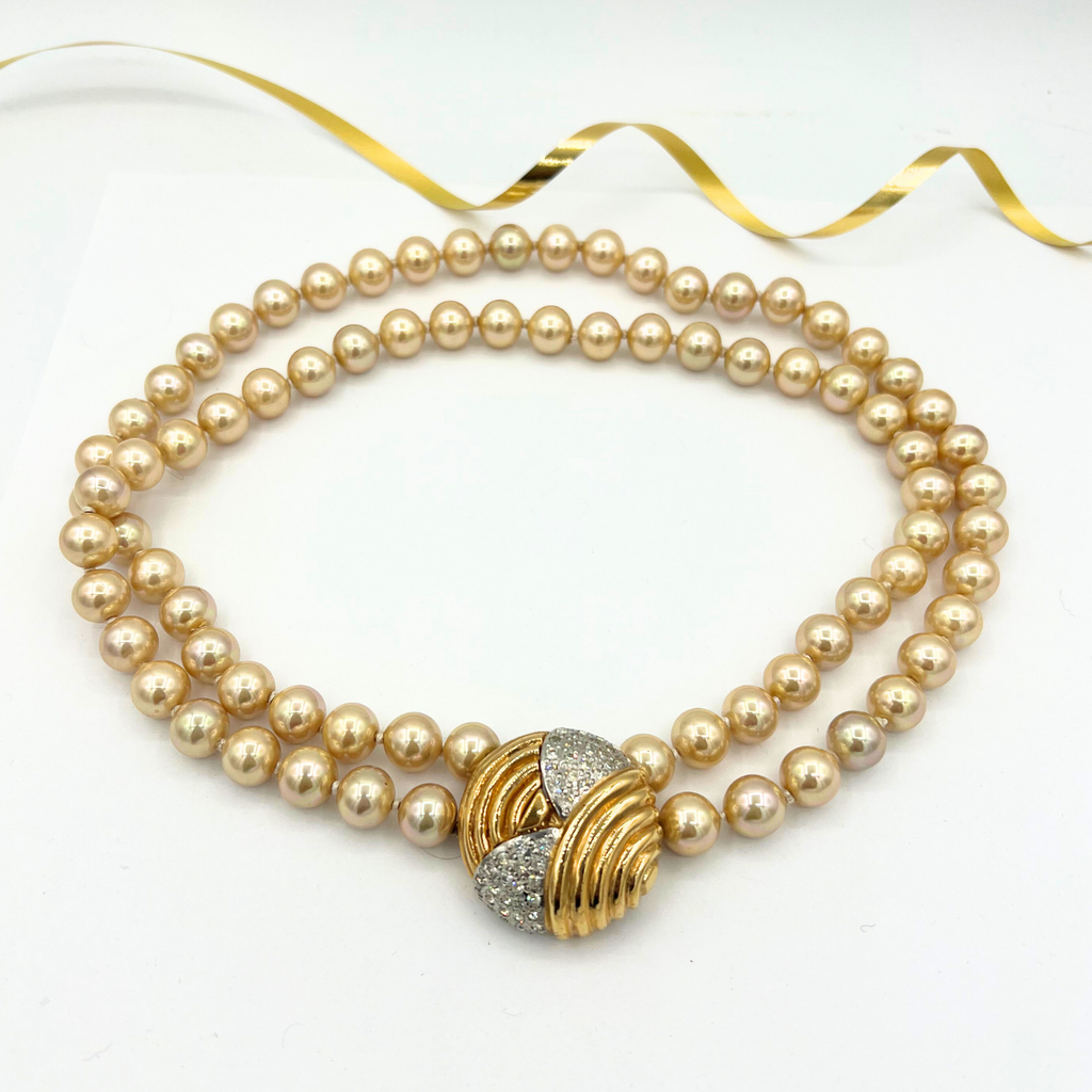 Vintage Valentino Double Pearl Necklace with Crystal-Set Clasp – view 2